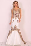Formal Dresses Boat Neck Mermaid Tulle With Beads&Sequins Appliques