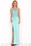 Formal Dresses Halter Chiffon With Applique And Slit Sheath