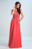 Formal Dresses Scoop A Line Chiffon With Beading Cap Sleeves
