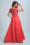 Formal Dresses Scoop A Line Chiffon With Beading Cap Sleeves Rjerdress