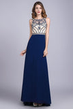 Formal Dresses Scoop A Line Full Length Beaded Tulle Bodice With Chiffon Skirt Ready To Ship