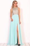 Formal Dresses Scoop Chiffon With Beads And Slit A Line Open Back