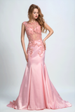 Formal Dresses Scoop Mermaid Elastic Satin With Applique And Beads Sweep Train Rjerdress
