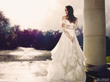 Glamorous V-Neck Backless Sweep Train Long Sleeves Lace Organza Wedding Dresses Rjerdress