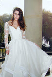 Glamorous V-Neck Backless Sweep Train Long Sleeves Lace Organza Wedding Dresses Rjerdress