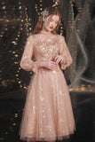 Glitter Long Sleeves A-line Homecoming Dresses Elegant Knee Length Short Prom Dress Rjerdress