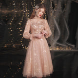 Glitter Long Sleeves A-line Homecoming Dresses Elegant Knee Length Short Prom Dress Rjerdress