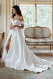 Glitter Off The Shoulder Ball Gown White Sweep Train Wedding Dress