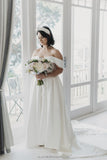 Glitter Off The Shoulder Ball Gown White Sweep Train Wedding Dress Rjerdress