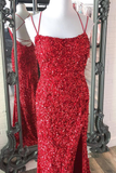 Glitter Sequins Mermaid Long Spaghetti Straps Prom Dresses RJS354 Rjerdress