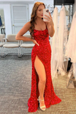 Glitter Sequins Mermaid Long Spaghetti Straps Prom Dresses RJS354 Rjerdress