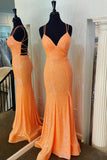 Glitter Spaghetti Straps Mermaid Sequins Prom Dresse With Slit Rjerdress