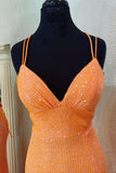 Glitter Spaghetti Straps Mermaid Sequins Prom Dresse With Slit Rjerdress