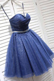 Glitter Sweetheart Blue Short Prom Homecoming Dresses Beads with Sequins Ruffles H1204 Rjerdress