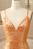 Glitter Spaghetti Straps Mermaid Sequins Prom Dresse With Slit