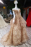Gold Lace Princess Dresses Lace Up With Appliques Off The Shoulder Rjerdress