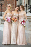 Gold Sequin Sweetheart Bridesmaid Dresses,Strapless Long Bridesmaid Dress Rjerdress