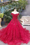 Good Quality Lace Burgundy/Maroon Bridal Dresses Lace Up A-Line Off The Shoulder