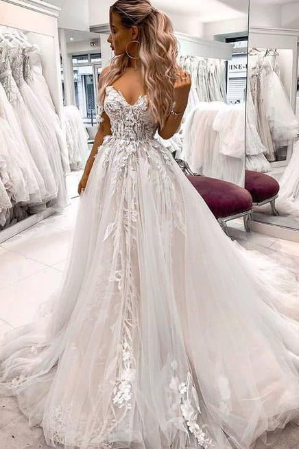 Boho Couture Tulle A-Line Wedding Dress with Detachable Off-the-Shoulder  Straps