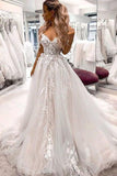 Gorgeous A-Line Off the Shoulder Tulle Lace Appliques Boho Wedding Dress Rjerdress