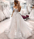 Gorgeous A-Line Off the Shoulder Tulle Lace Appliques Boho Wedding Dress Rjerdress