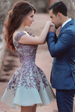 Gorgeous A-Line Short Cap Sleeves Sexy Homecoming Dress with Purple Appliques RJS229 Rjerdress