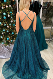 Gorgeous A-Line Spaghetti Straps V-Neck Backless Sleeveless Prom Dresses Sequin rjs78 Rjerdress
