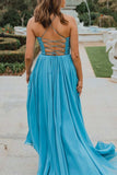 Gorgeous A-line Chiffon Floor-Length Appliques Slit Prom Dresses Rjerdress