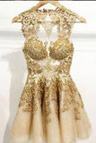 Gorgeous A-line Scoop Gold Short Homecoming Dress with Open Back RJS435 Rjerdress