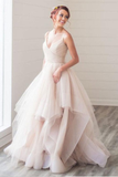Gorgeous A-line V-neck Spaghetti Straps Long Wedding Dress Rjerdress