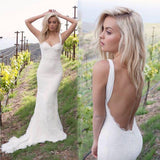 Gorgeous Backless Sweetheart Mermaid Lace Sexy Long Wedding Dresses Rjerdress