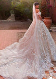 Gorgeous Ball Gown Off the Shoulder Sweetheart Open Back Tulle Lace Wedding Dresses Rjerdress
