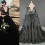 Gorgeous Ball Gown Princess Long Sleeves Tulle Black Long Prom Dresses Rrjs113 Rjerdress