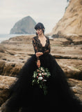 Gorgeous Ball Gown Princess Long Sleeves Tulle Black Long Prom Dresses Rrjs113 Rjerdress