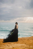 Gorgeous Ball Gown Princess Long Sleeves Tulle Black Long Prom Dresses Rrjs113