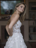 Gorgeous Ball Gown Sweetheart White Tulle Strapless Lace Wedding Dresses With Appliques Rjerdress