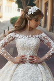 Gorgeous Beautiful Modest Lace Ball Gown Long Sleeves Wedding Dresses Rjerdress