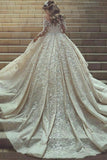 Gorgeous Beautiful Modest Lace Ball Gown Long Sleeves Wedding Dresses Rjerdress