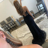 Gorgeous Black Lace Long Sweetheart Sleeveless Mermaid Appliques Prom Dresses Rjerdress