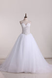 Gorgeous Bridal Dresses A-Line Sweetheart See Through Floor-Length Tulle With Pearls Lace Up Rjerdress