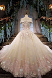 Gorgeous Bridal Dresses Lace Up Off The Shoulder With Appliques And Handmade Flowers Rjerdress