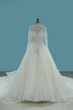 Gorgeous Bridal Dresses Scoop Tulle With Beadings Zipper Back Royal Train