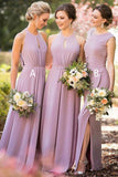 Gorgeous Chiffon Split Side Sleeveless Floor Length Bridesmaid Dress Rjerdress