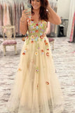 Gorgeous Fashion Long Spaghetti Straps Princess Prom Dresses With Appliques Evening Dresses Rjerdress