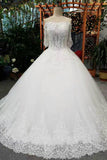 Gorgeous Floor Length Lace Up Bridal Dresses With Appliques And Sequins Middle-Length Sleeves