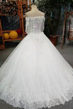 Gorgeous Floor Length Lace Up Bridal Dresses With Appliques And Sequins Middle-Length Sleeves Rjerdress