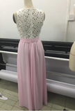 Gorgeous Lace Chiffon A-Line Formal Prom Gown With Pearls Blush Pink Long Prom Dresses RJS134 Rjerdress