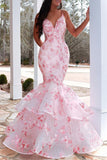 Gorgeous Lace Sexy Blush Pink V Neck Mermaid Charming Lace Prom Dresses RJS747