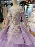 Gorgeous Long Sleeve Ball Gown Appliques Beads Lilac Quinceanera Dresses with Lace up P1135 Rjerdress