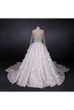 Gorgeous Long Sleeves Flowers Ball Gown Wedding Dress With Sequin Beaded Rjerdress